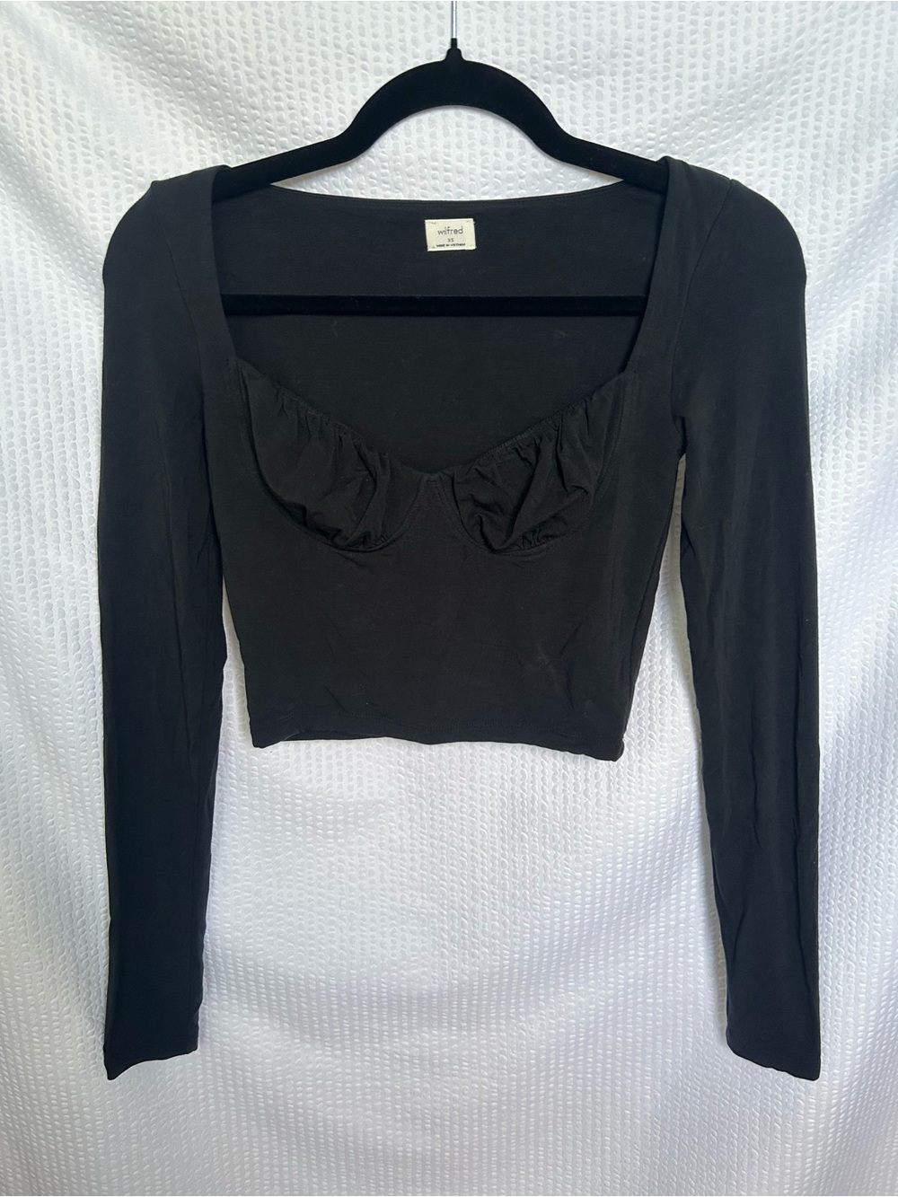 Wilfred Aritzia Black Long-Sleeve Ruched Crop Corset Top Size XS